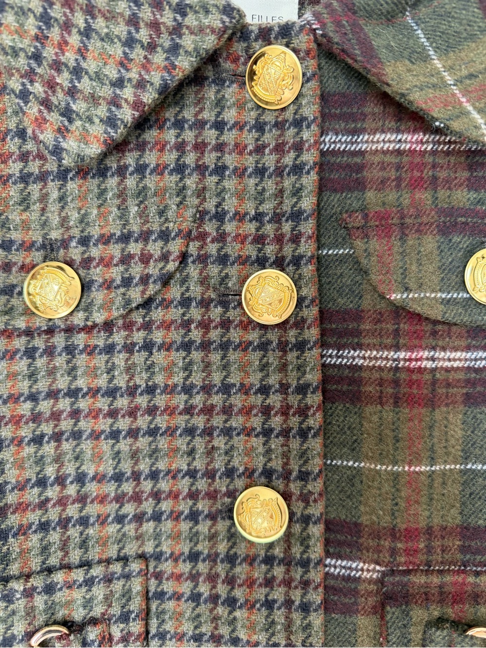 Avec les filles green mixed Plaid gold horsebit buckle button up Jacket - Picture 3 of 7